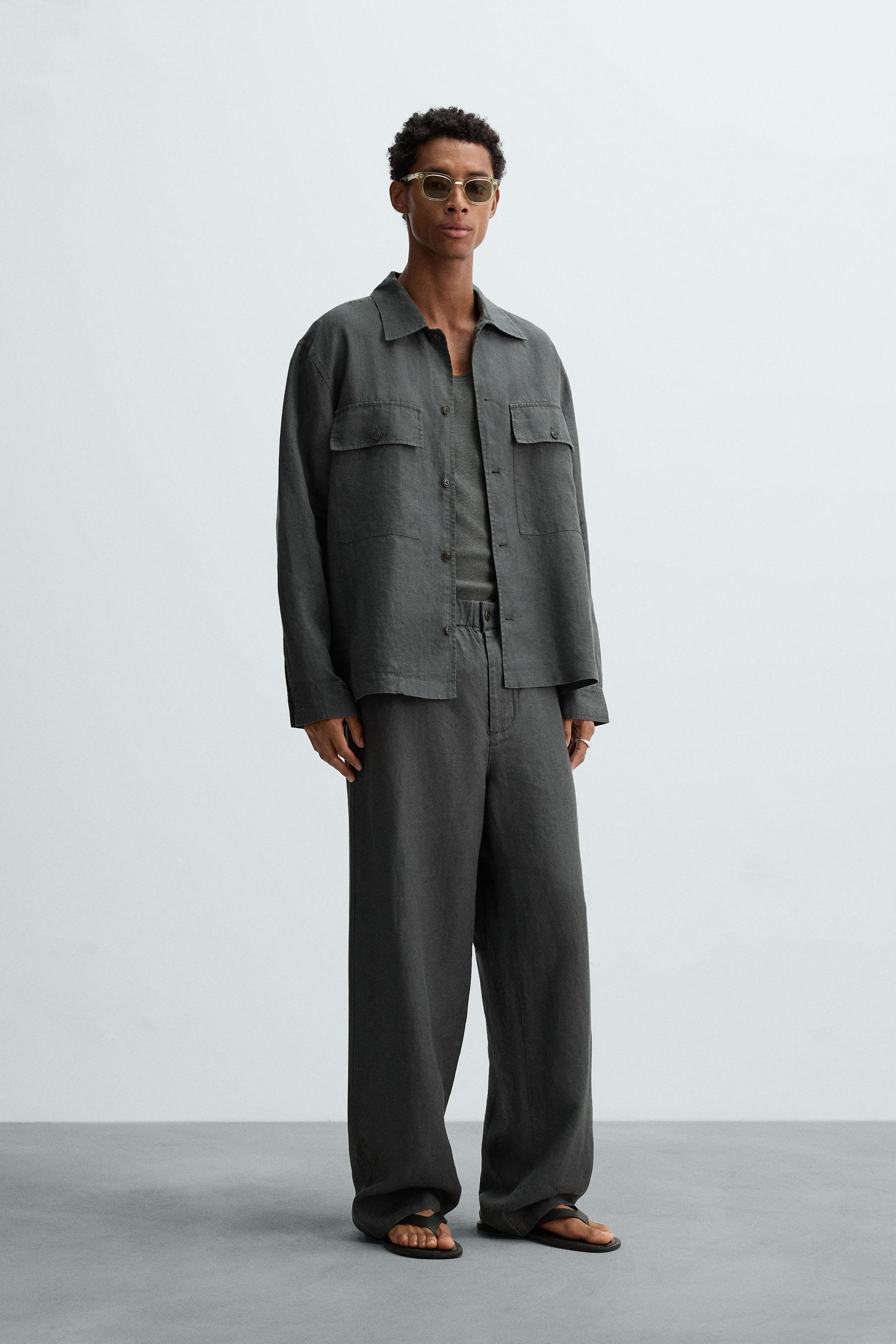 リラックスフィット ヘンプ100%パンツ - カーボングレー | ZARA