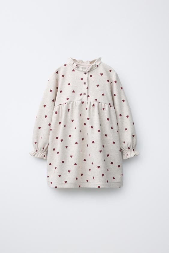 HERRINGBONE HEART PRINT DRESS - Burgundy by Zara - Image 0