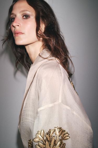 SILK KIMONO WITH EMBROIDERY AND BEADS - Sand by Zara - Image 5