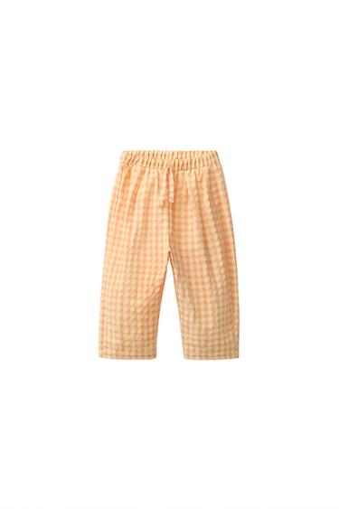 PANTALÓN RELAXED CUADRO VICHY - Mandarina de Zara
