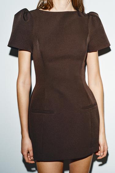 SHORT DRESS WITH PLEATS AND POCKETS - Brown by Zara - Image 2