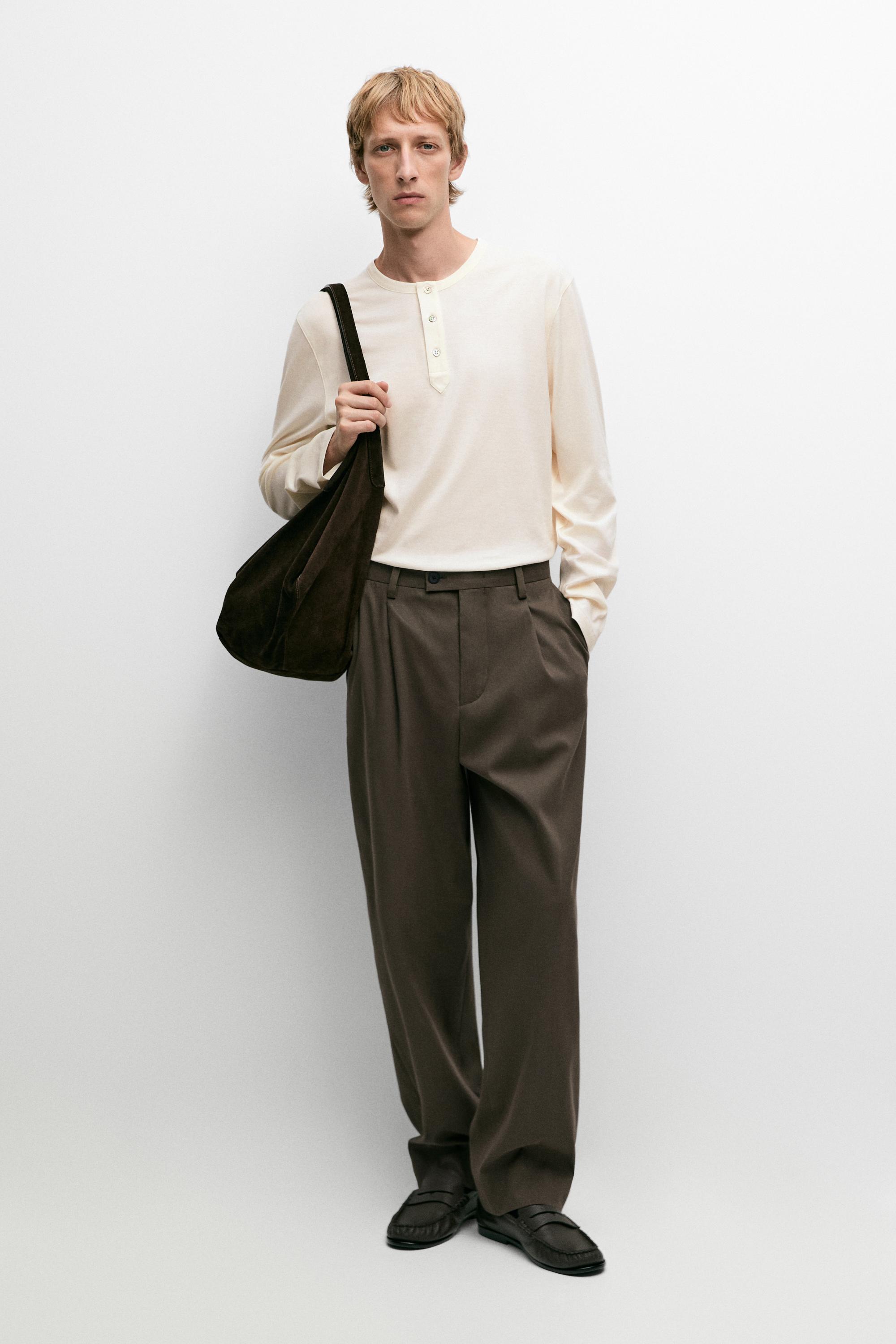 Wide-leg darted pants - Brown | ZARA United States