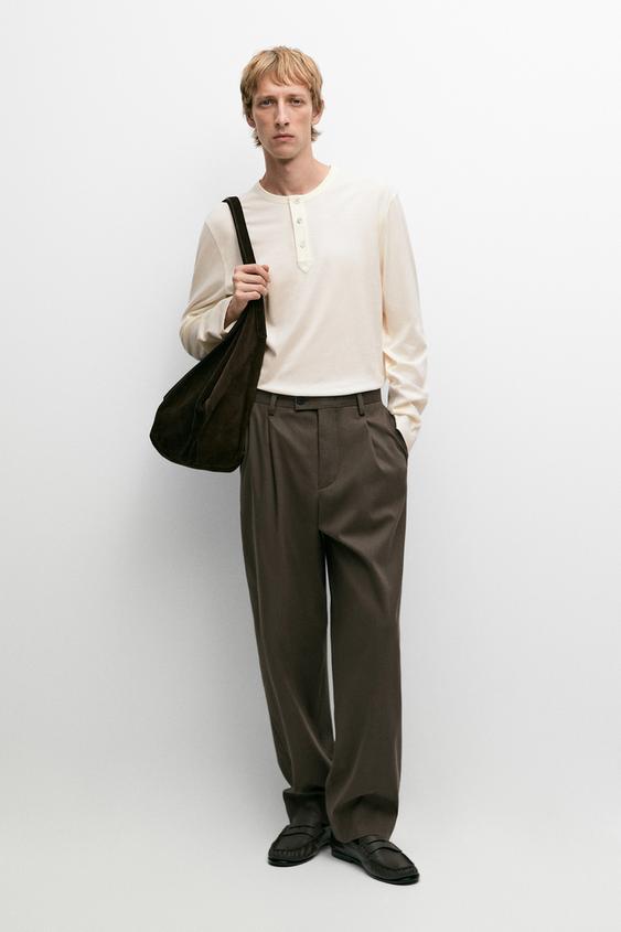 Zara Wide-leg darted pants - Brown - Image 0