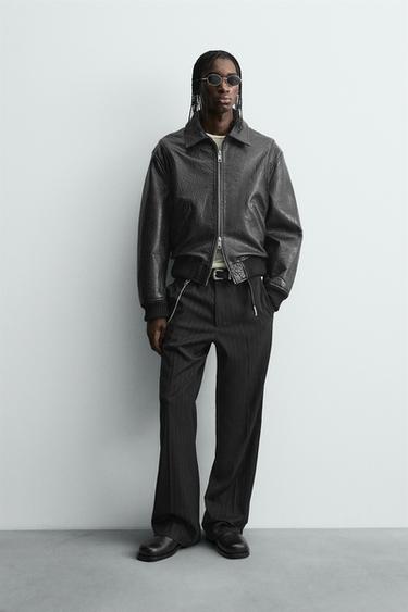 VESTE EN CUIR GRAVÉ - Noir de Zara - Image 0