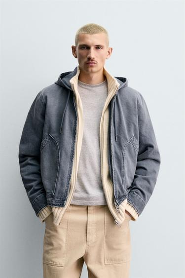 Zara WASHED HOODED JACKET - Faded blue