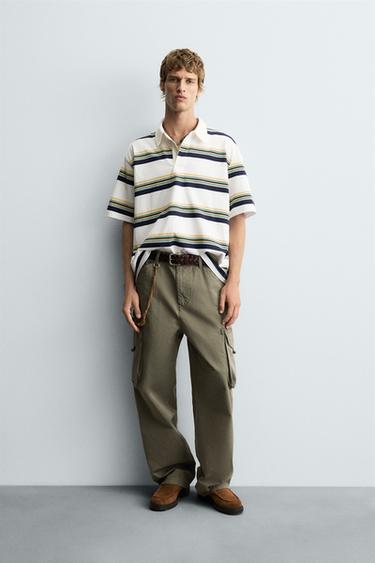 Zara 條紋 POLO 衫 - 白色 - 圖片 0