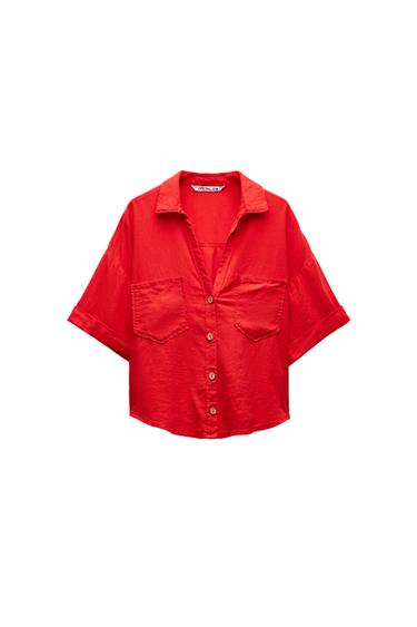 CROPPED LINEN BLEND SHIRT
