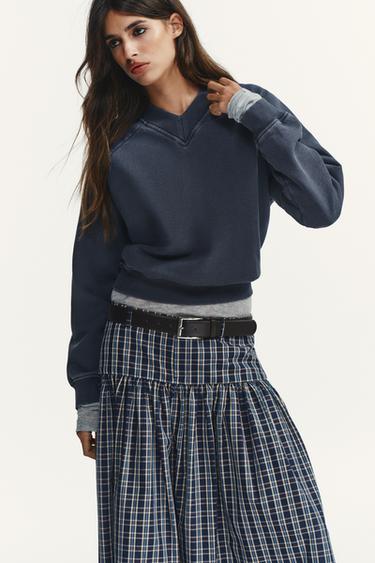 JUPE MI-LONGUE À CARREAUX AVEC CEINTURE - Bleu / Bleu marine de Zara - Image 2