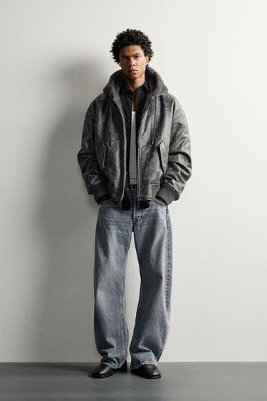 Zara FAUX SHEARLING REVERSIBLE BOMBER JACKET - Dark gray marl - Image 0