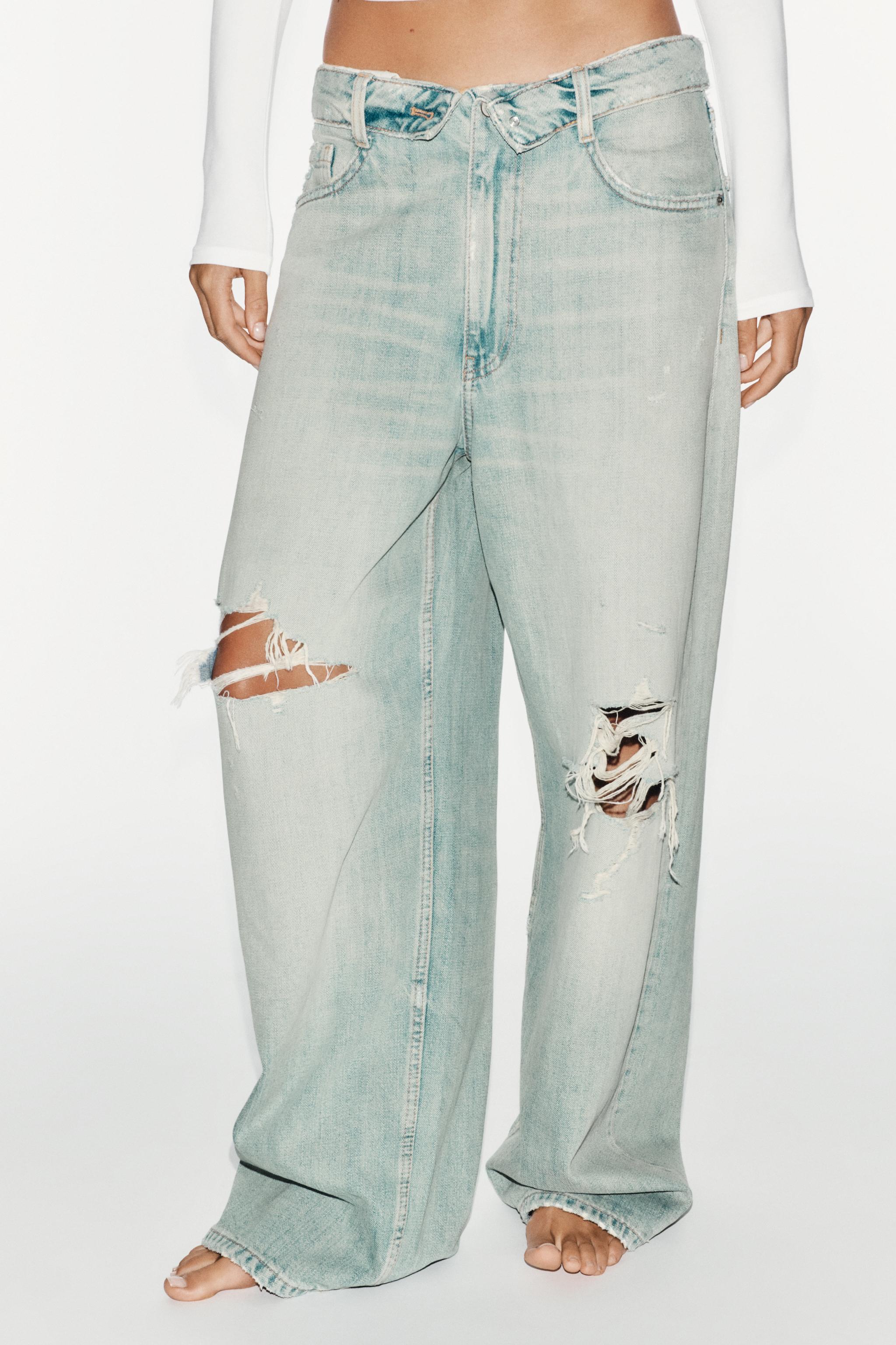 TRF MID-RISE DISTRESSED JEANS WITH FOLDED WAISTBAND - thumbnail 9