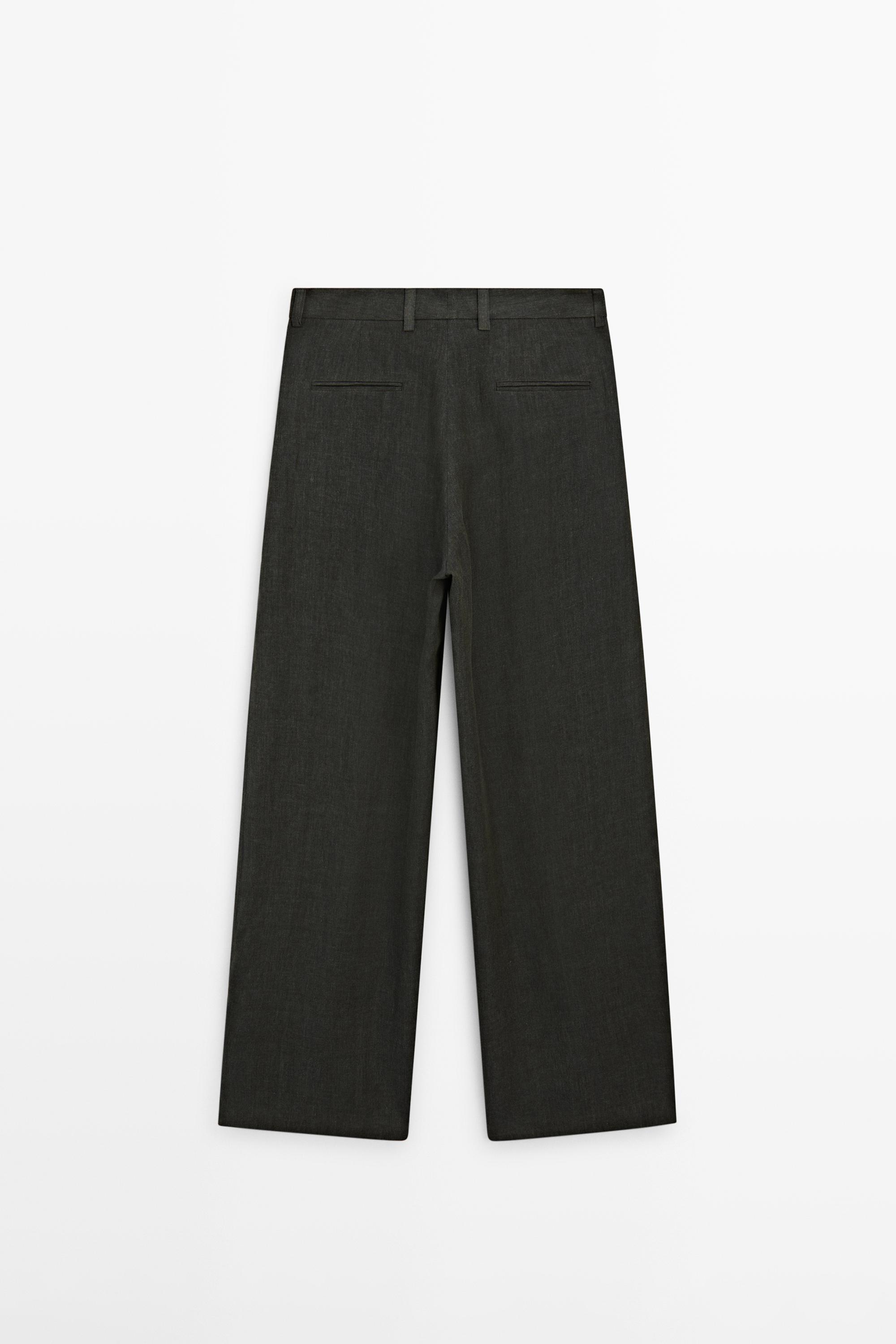 Melange trousers with linen side piece