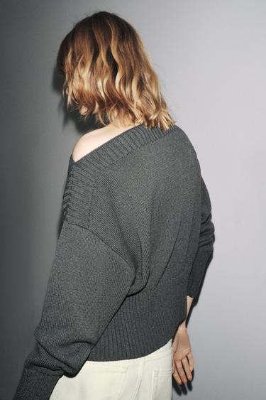 PULL EN MAILLE COL BATEAU - Gris de Zara - Image 2