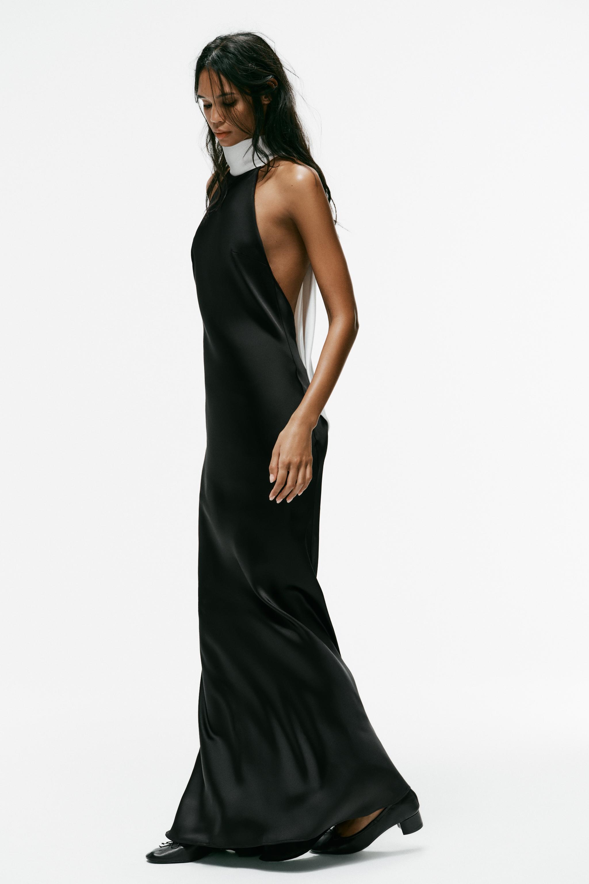 SATIN TIE-DETAIL MAXI DRESS