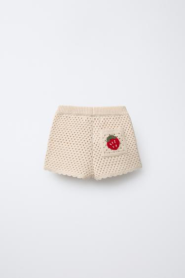 STRAWBERRY CROCHET KNIT BERMUDA SHORTS - Mid-ecru by Zara - Image 1