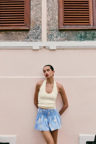 Zara HALTER KNIT TOP - Cream