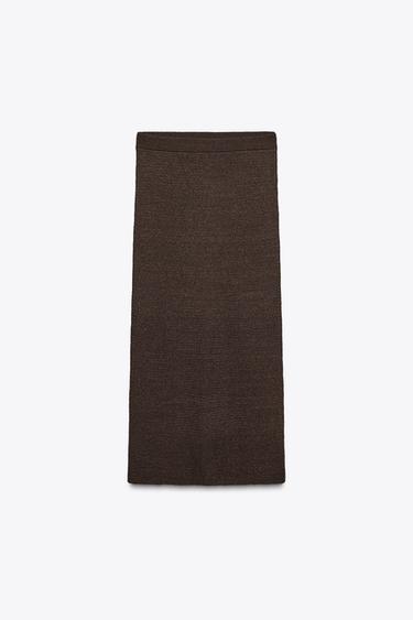JUPE LONGUE TEXTURÉE EN MAILLE - Chocolat de Zara