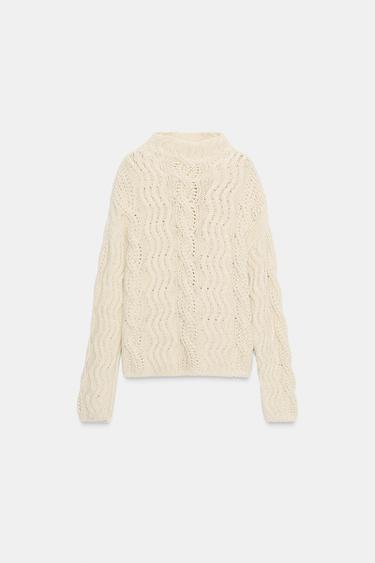 Zara WOOL CABLE-KNIT JUMPER - Mid-ecru