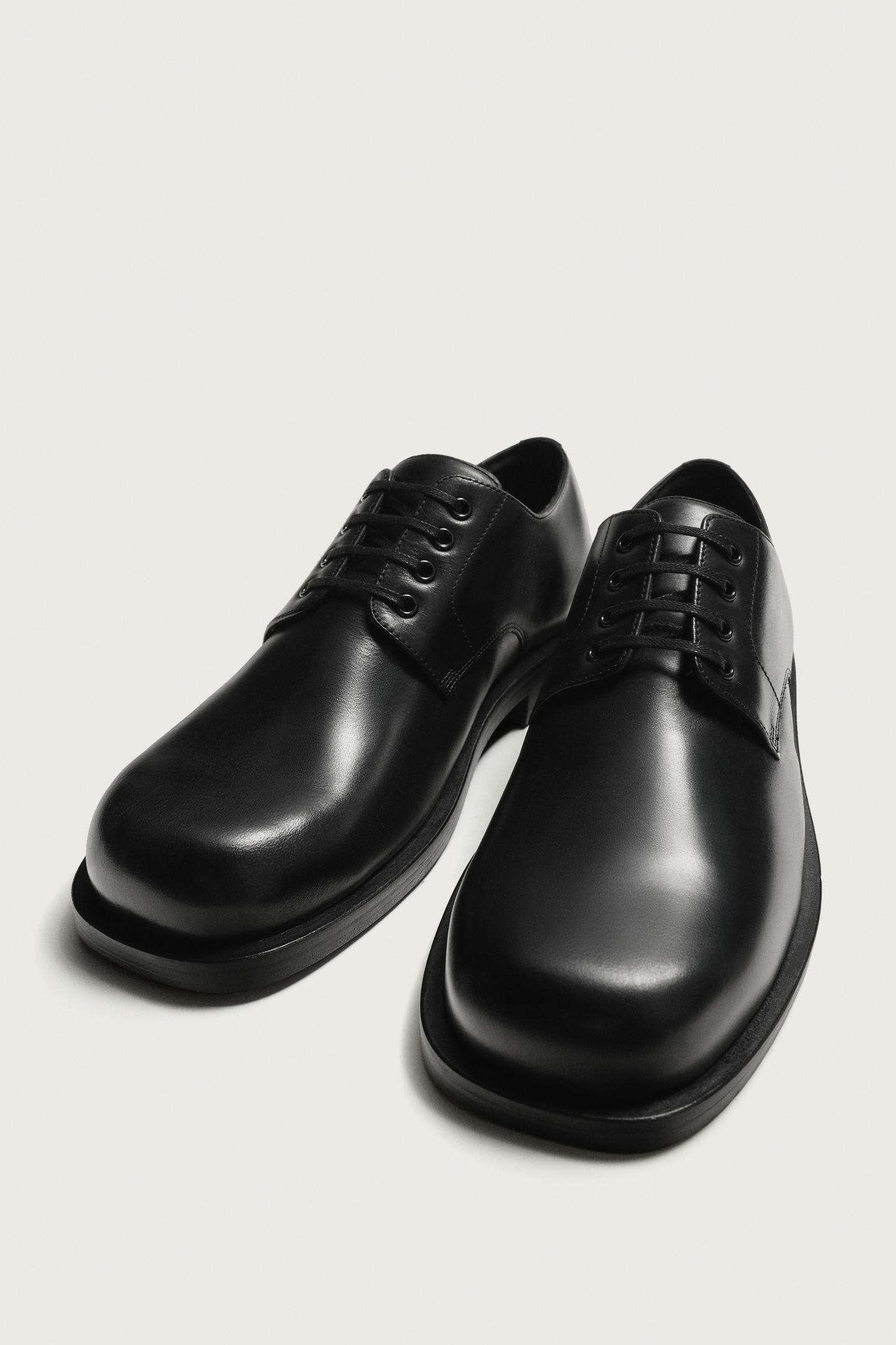 Мужские туфли Zara Leather Dress Shoes, цвет: Чёрный — фото 2