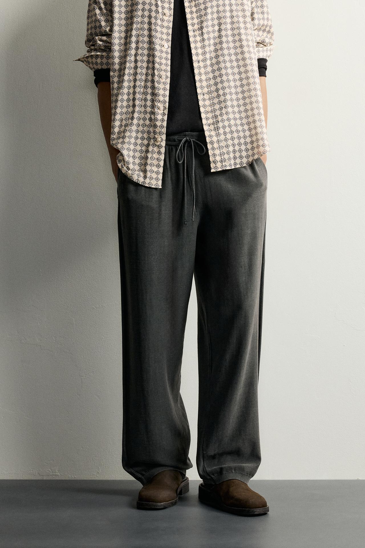 COTTON KNIT RELAXED FIT PANTS — Faded black