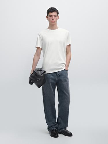 Zara 100% mercerised cotton T-shirt - Ecru - Image 0