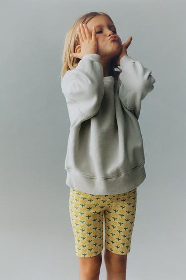 Zara PRINTED RIBBED BIKE SHORTS - Pastel yellow