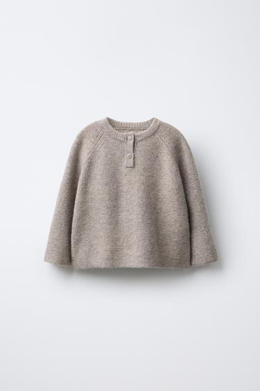 KNIT HENLEY JUMPER - Light beige by Zara