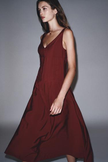 ROBE MI-LONGUE CORDONS DE SERRAGE - Grenat de Zara