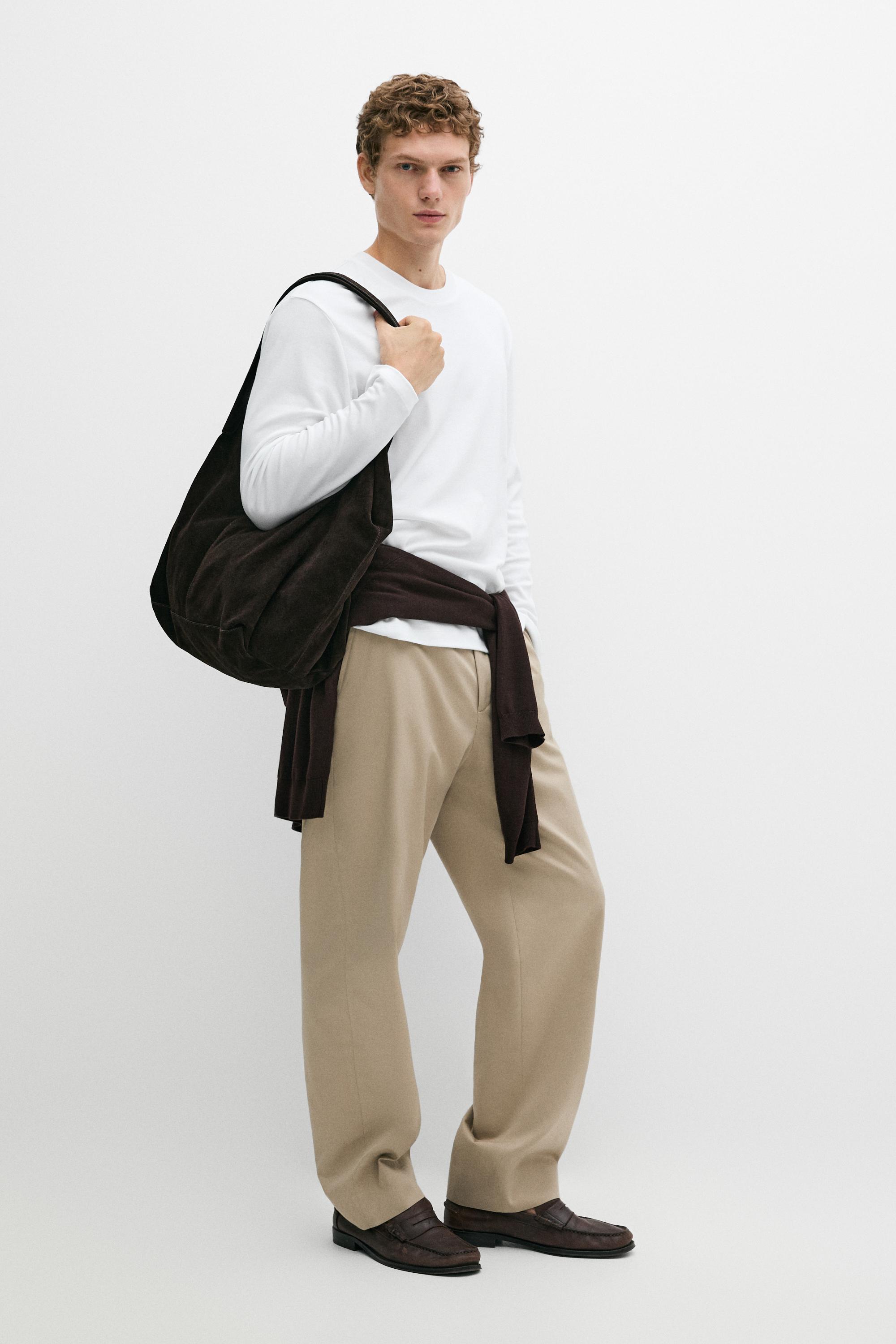 100% cotton wide-leg pants — Khaki