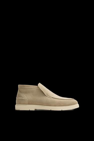 Zara CASUAL LEATHER BOOTS - Beige - Image 0