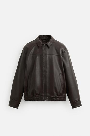 LEATHER EFFECT BOMBER JACKET - Chocolate brown by Zara