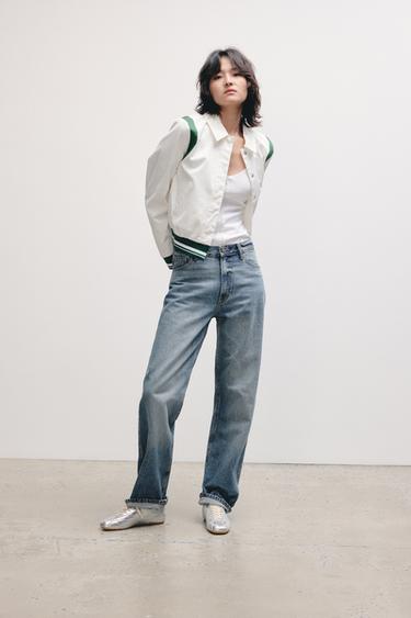 Zara STRAIGHT CUT HIGH WAIST JEANS ZW COLLECTION - Mid-blue