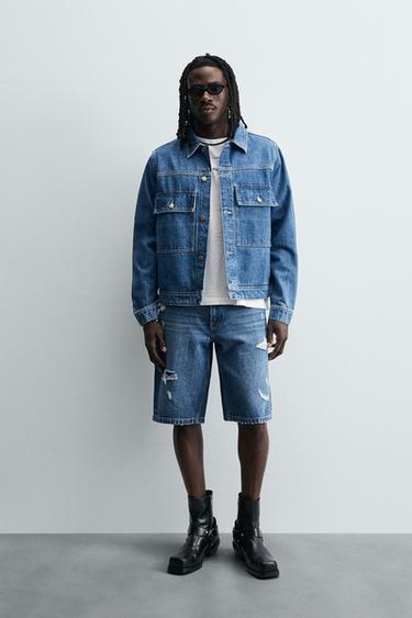 CAZADORA DENIM BOLSILLOS - Azul de Zara - Imagen 0