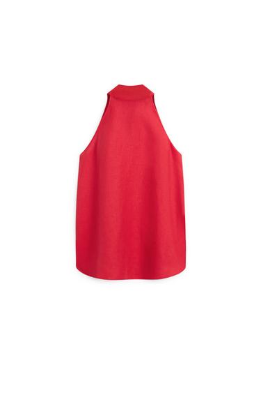 Top fluide à encolure américaine 100 % lin - Rouge de Zara
