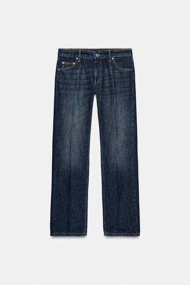 JEANS ZW COLLECTION بقصّة مستقيمة وخصر منخفض - أزرق الخاص بـ Zara