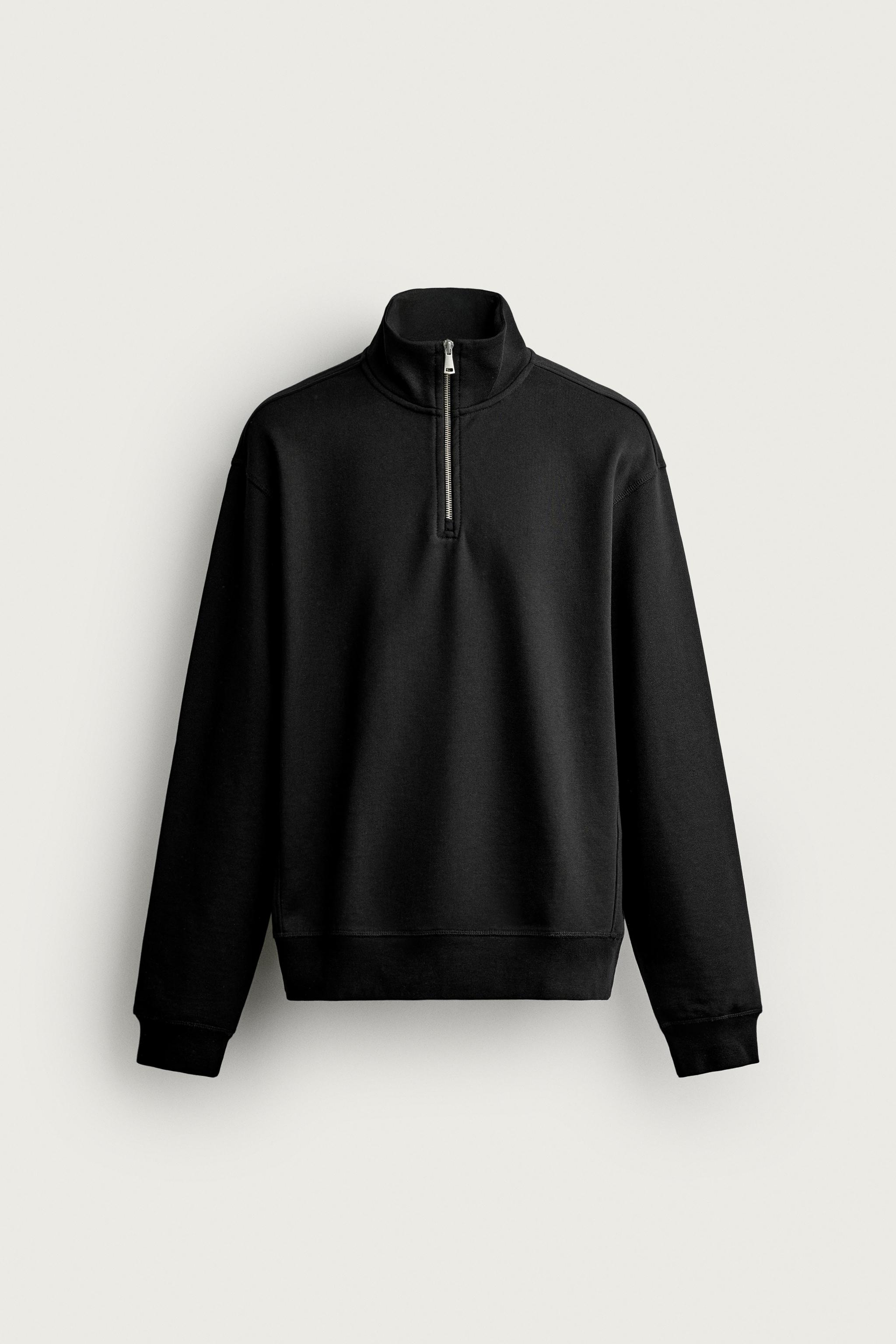 BASIC QUARTER-ZIP SWEATSHIRT — Black