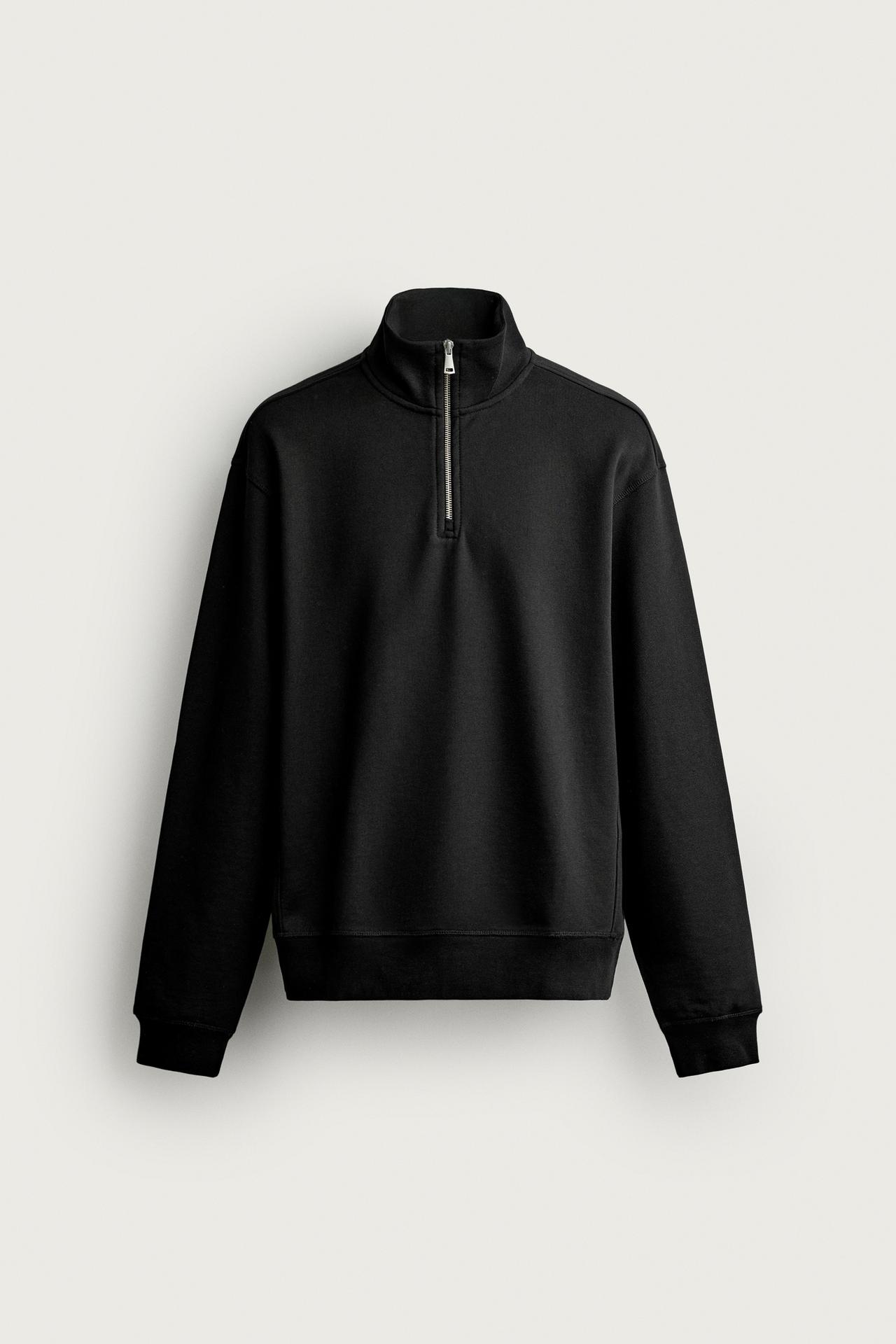 BASIC QUARTER-ZIP SWEATSHIRT — Black