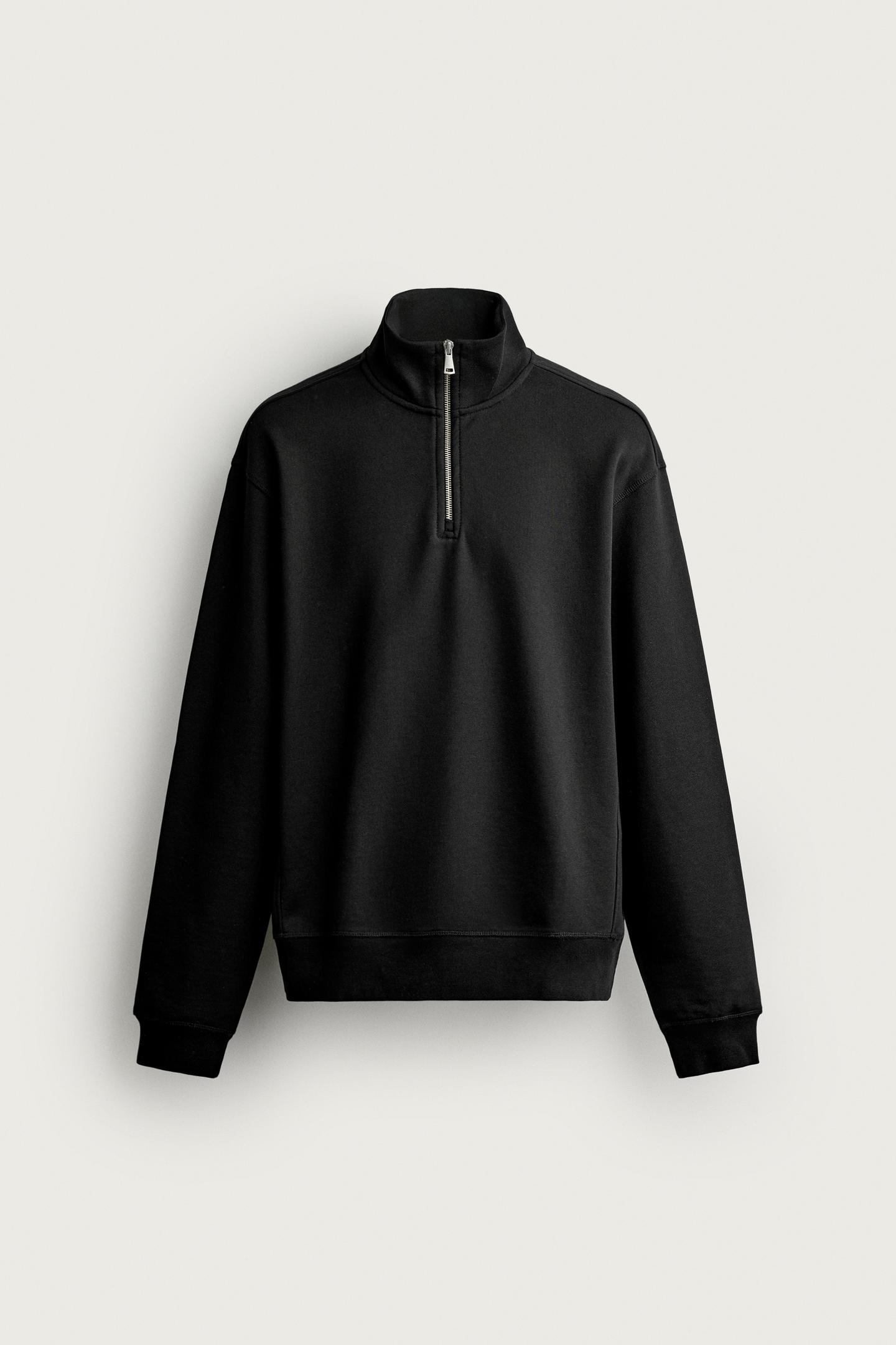 Мужская толстовка Zara Basic Quarter-Zip, цвет: Чёрный — фото 6