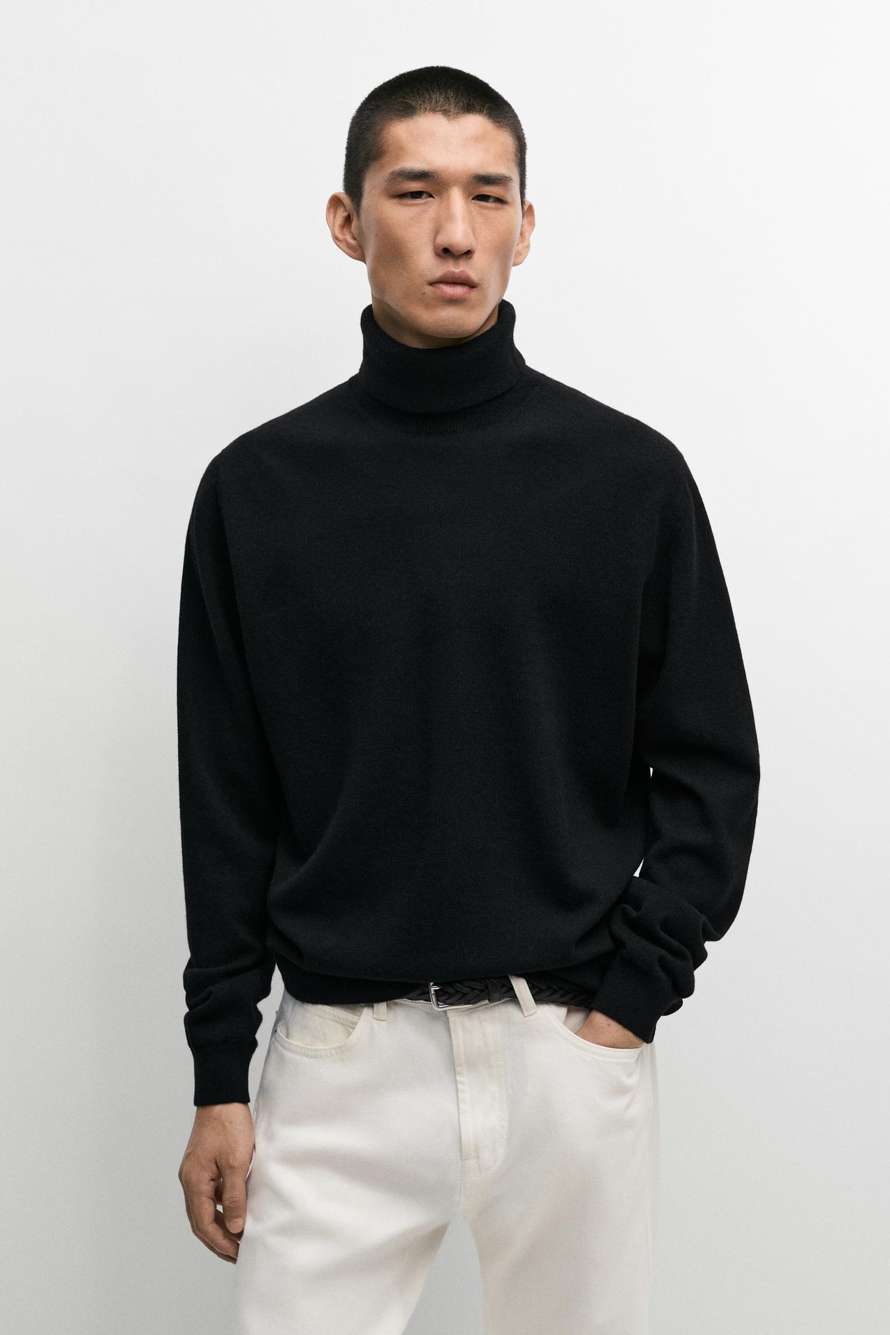 100% wool knit turtleneck sweater — Black