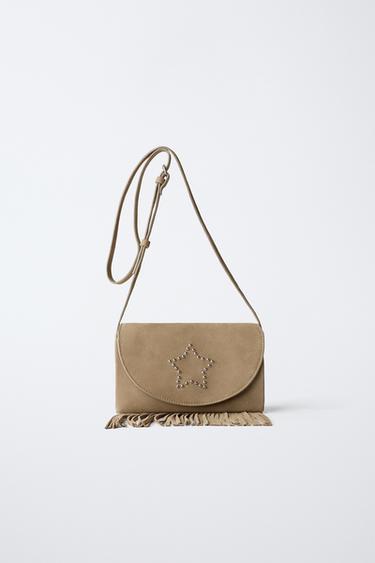 LEATHER FRINGED BAG - بني الخاص بـ Zara