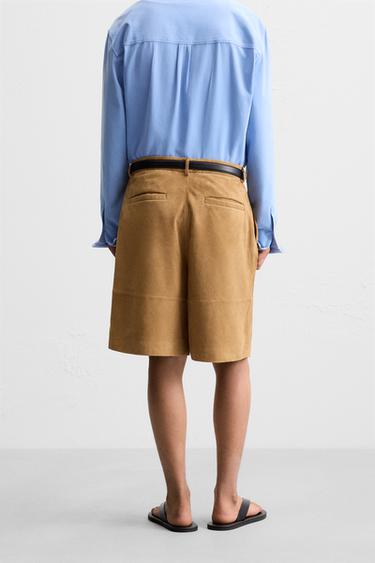 PLEATED SUEDE LEATHER BERMUDA SHORTS - Brown by Zara - Image 2