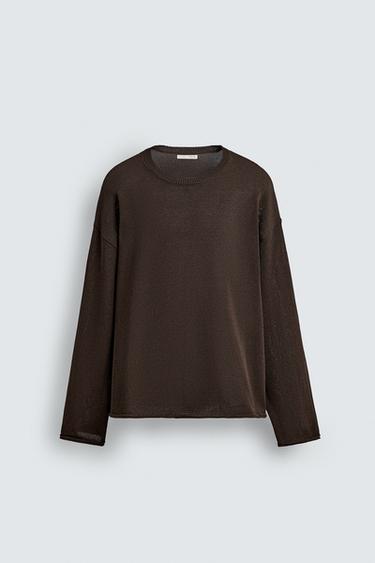 TEXTURED TURN-UP TRIM SWEATER - Brown by Zara