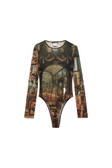 PRINTED TULLE BODYSUIT