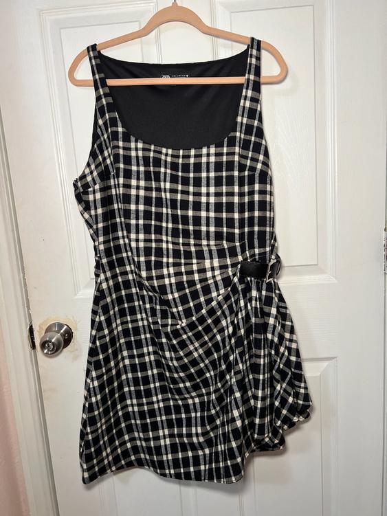 black and white checkered dress zara BELTED PLAID SECOND HAND Plaid dress