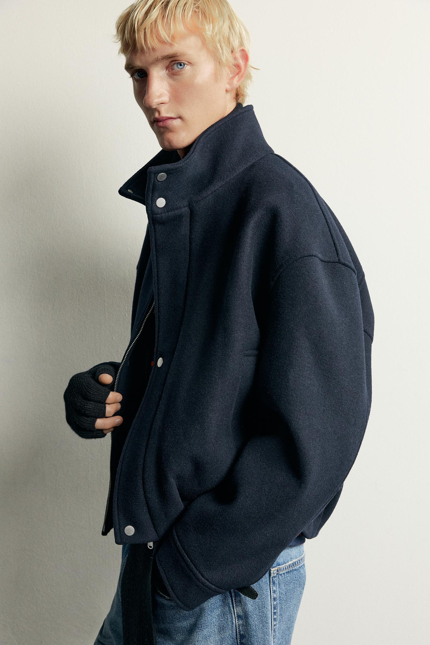 Мужская куртка Zara Cropped Wool-Blend, цвет: Тёмно-синий — фото 7