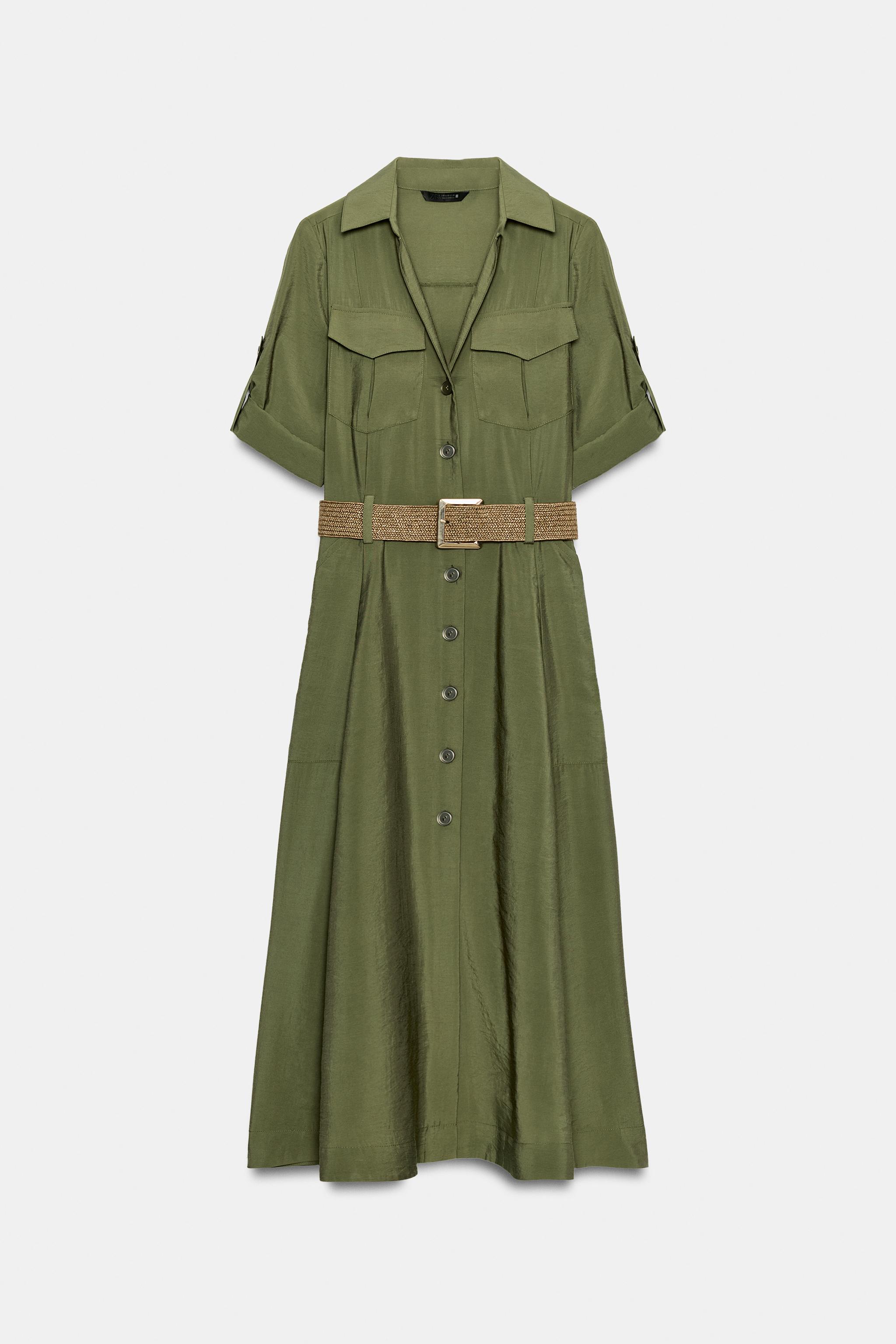 Женские платья Zara BELTED MIDI SHIRT DRESS — фото 8