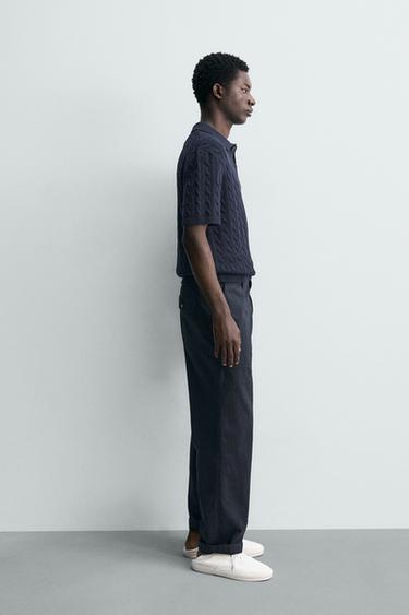 POLO EN MAILLE STRUCTURÉE À TRESSES - Bleu marine de Zara - Image 3