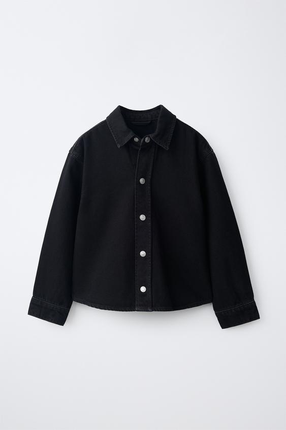 SOBRECAMISA DENIM FORRADA - Negro de Zara - Imagen 0