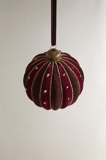 VELVET BAUBLE CHRISTMAS TREE DECORATION - GARNET by Zara - Image 1