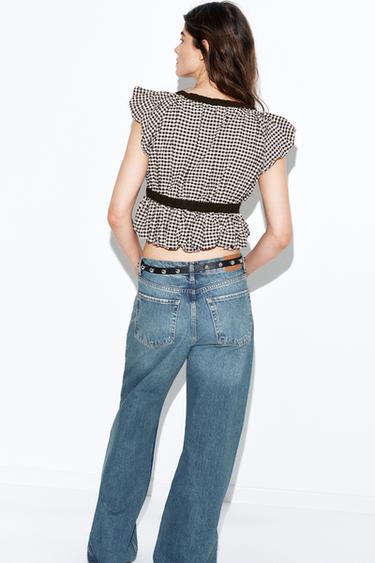 TOP BALLON À CARREAUX VICHY ET NŒUD - Marron / Écru de Zara - Image 4