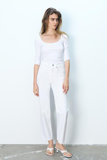 RIBBED LONG SLEEVE T-SHIRT - White by Zara